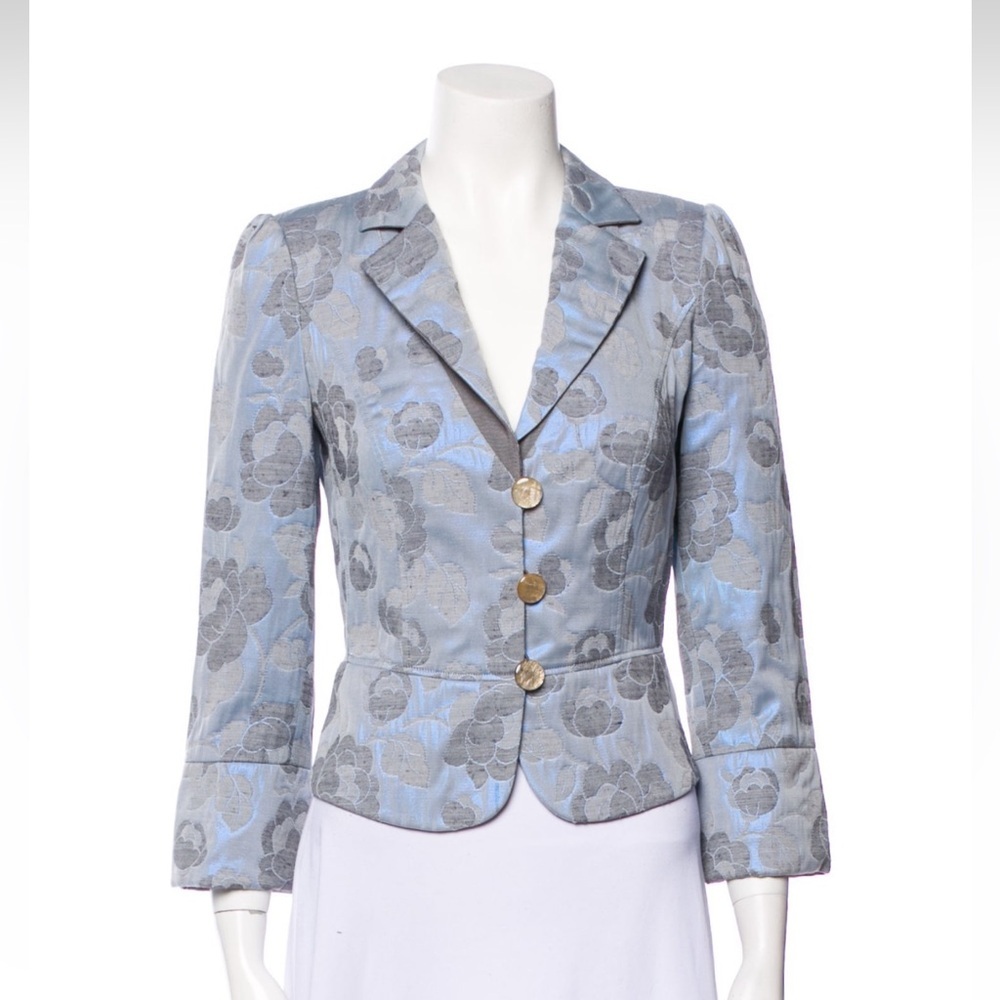 Armani Iridescent Blue Jacquard Blazer Floral Pattern, Size 4